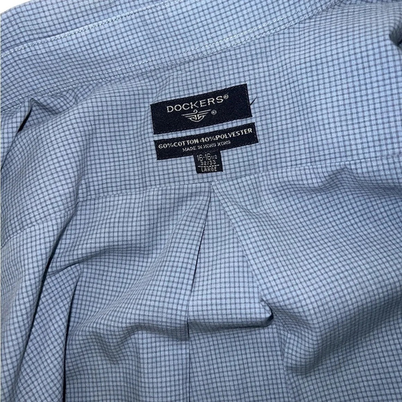 Dockers Long Sleeve Button Down Oxford Blue Checked Shirt - Picture 5 of 7